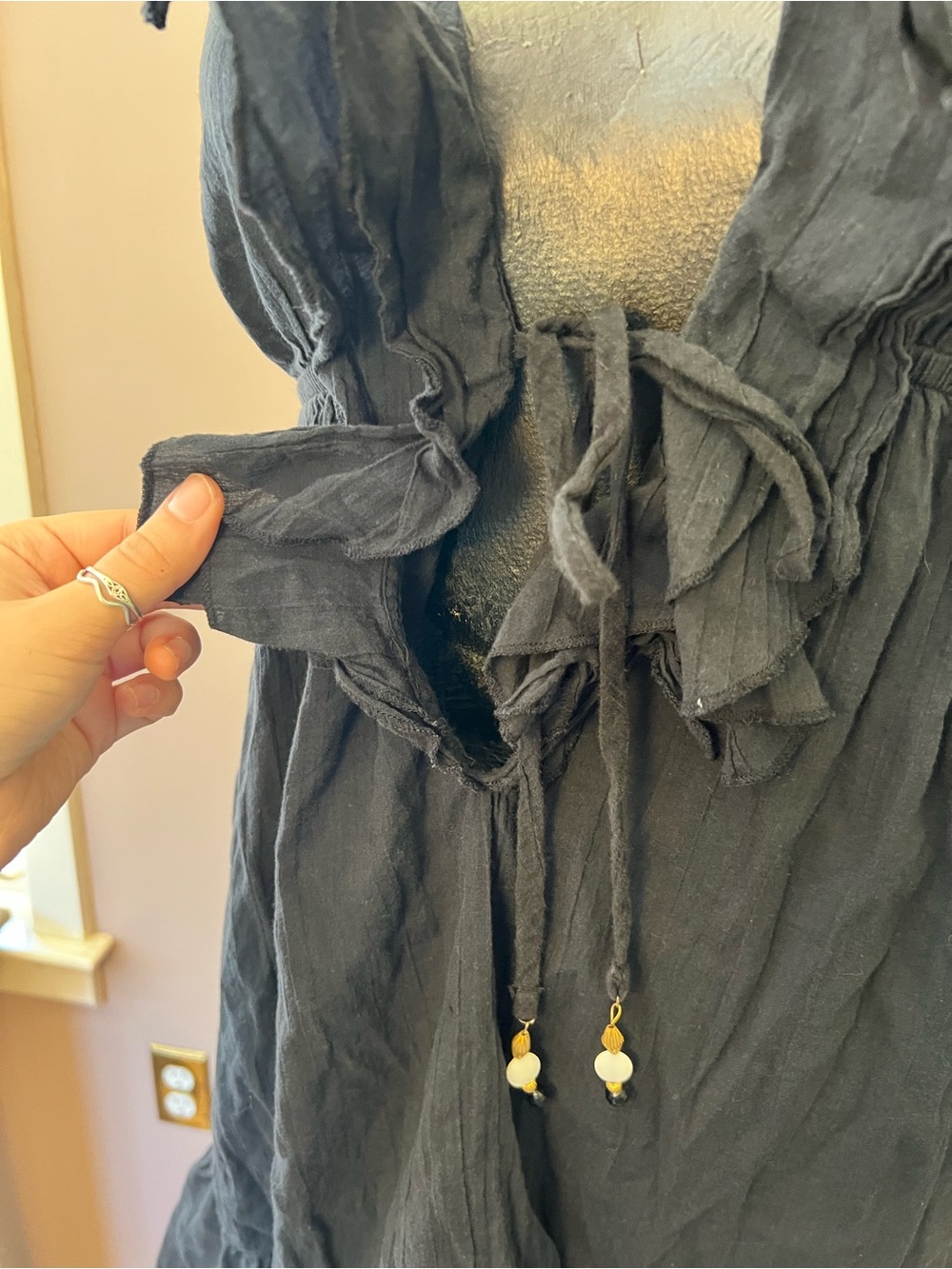 2010’s Ralph Lauren Black Ruffle Beaded Halter Beachy Sundress Dress S Cotton - Picture 4 of 9